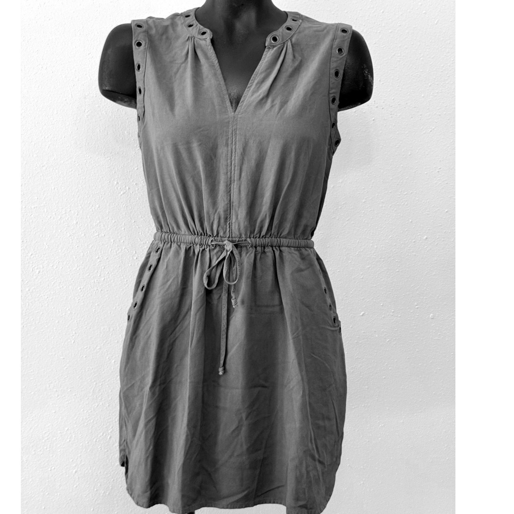 Womens Olive Green Mini Dress Grommet Detail Sz M Drawstring Punk Grunge 80s VTG
